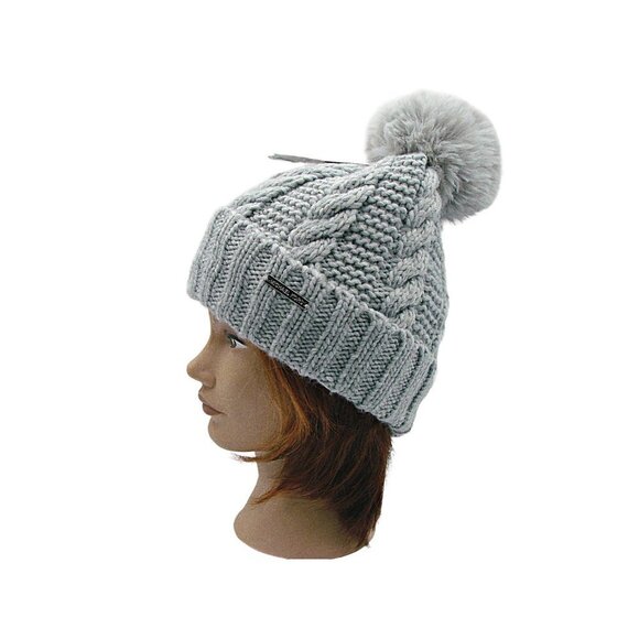 NEW Michael Kors POM POM Beanie Hat Gray Womens Lined Knit Faux Fur POM OSFM NWT - Picture 6 of 11